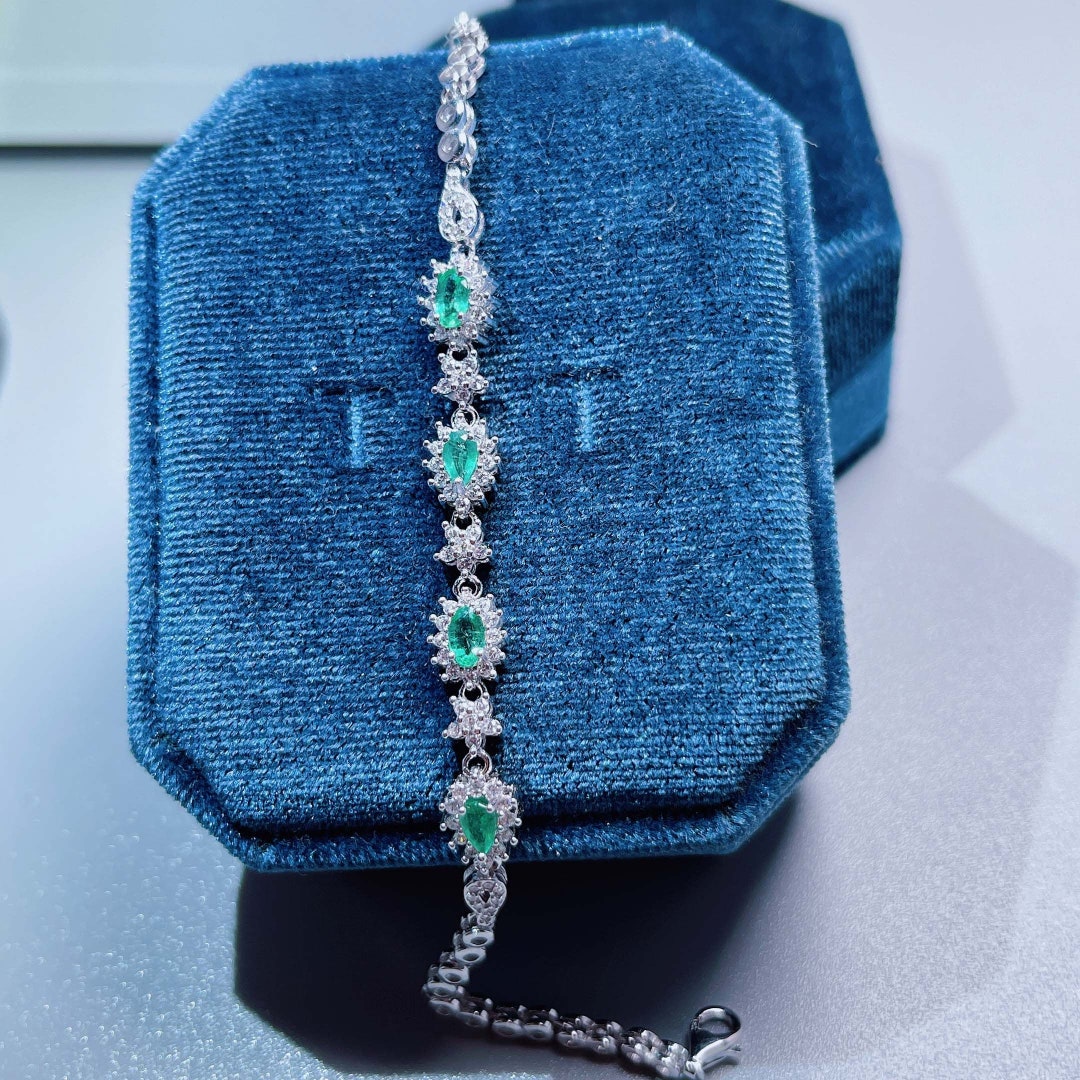 Natural Emerald Bracelet Sterling Silver Bracelet Raw Emerald Jewelry