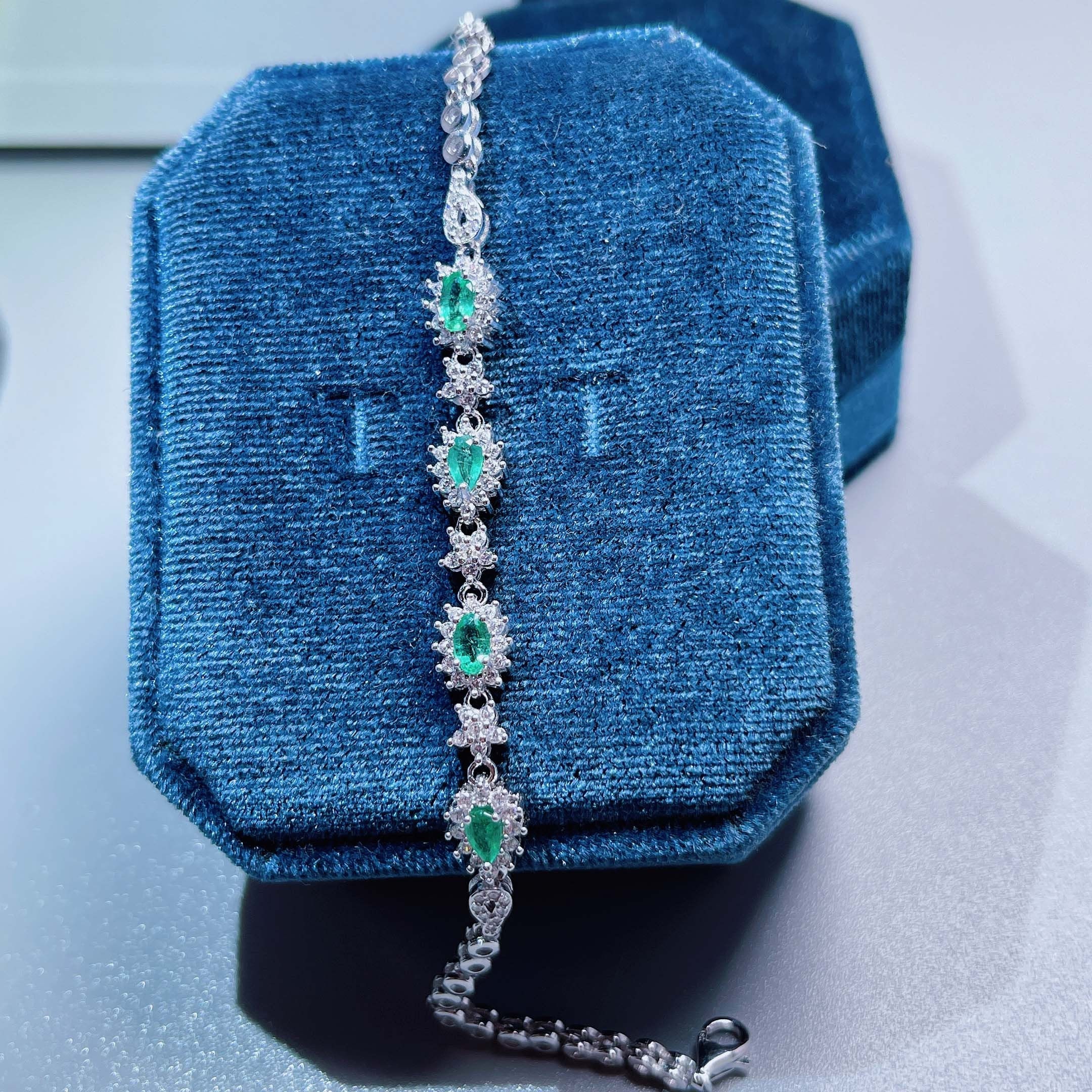 Natural Emerald Bracelet Sterling Silver Bracelet Emerald Etsy