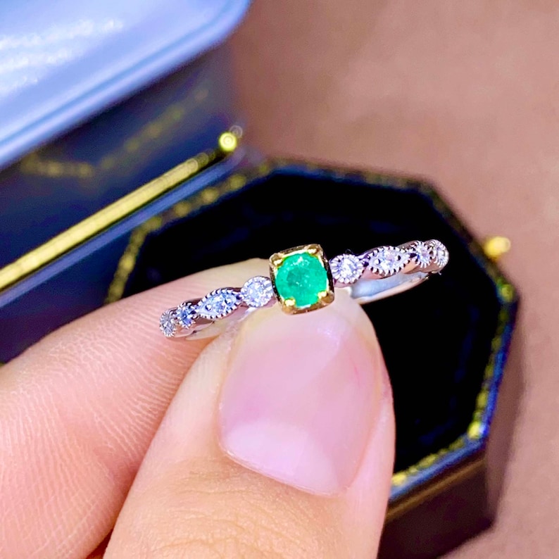 Green Gemstone Emerald Cut Ring Women Ring May Birthstone 925 Sterling Silver Band Ring Natural Colombia Emerald Ring Emerald Jewelry