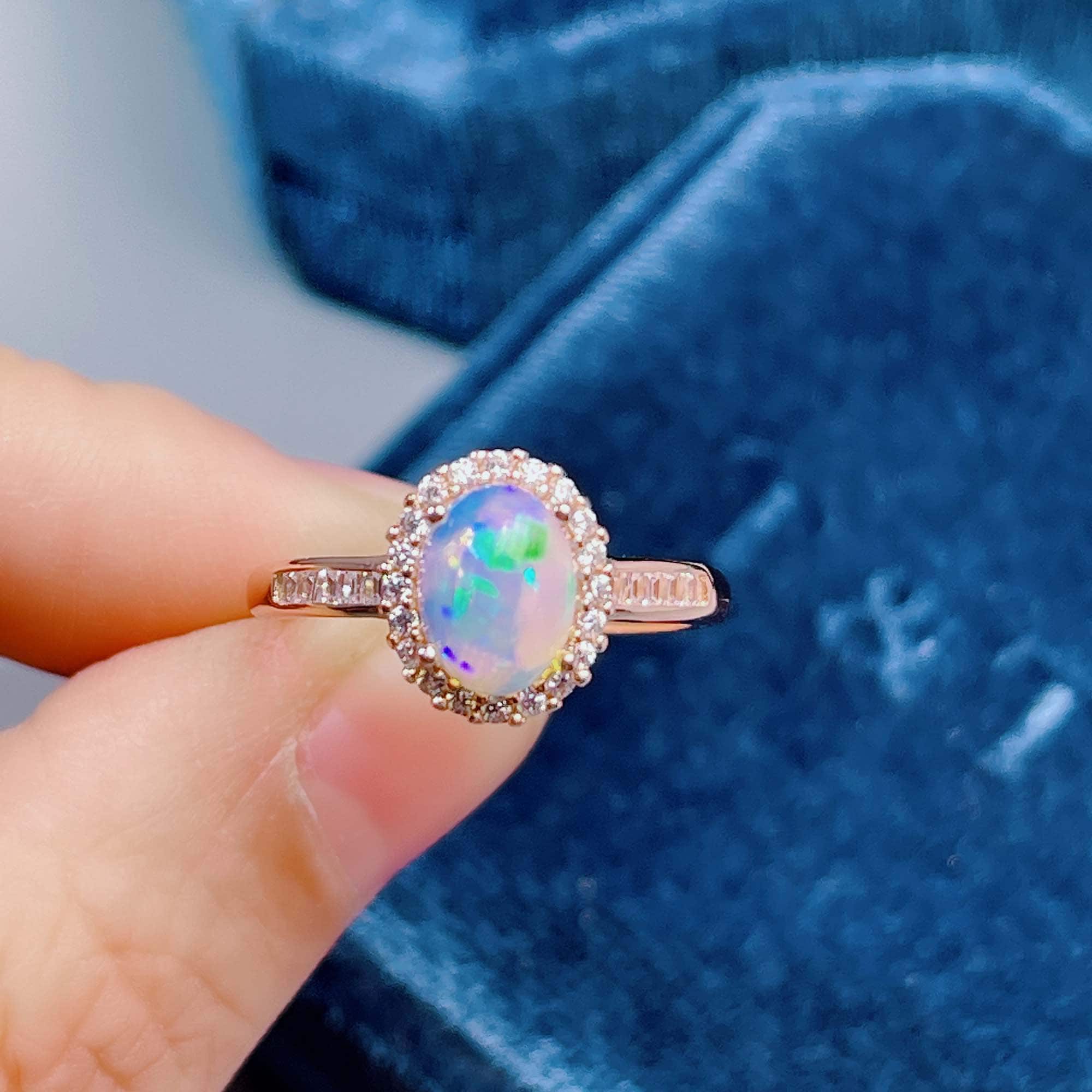 Natural Opal Ring Real Rainbow Opal Ring Oval Opal Stone Etsy