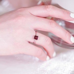 Handmade Garnet Ring | Rose Gold Plated Ring | Solitaire Ring | Genuine Natural Garnet | January Birthstone | Garnet Jewelry | Stacking Ring
