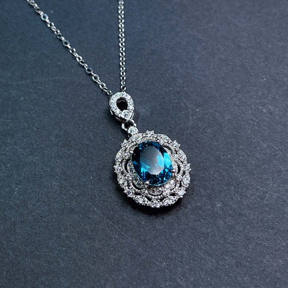 London Blue Topaz Necklace, Sterling Silver Necklace