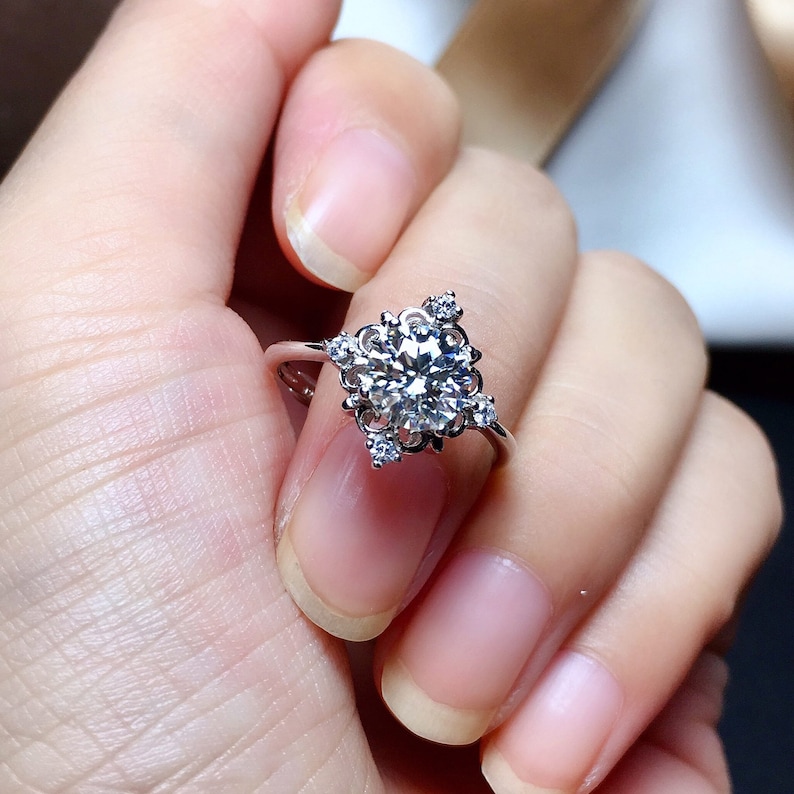 Dainty Moissanite Ring Sterling Silver Ring 1ct Colorless Etsy