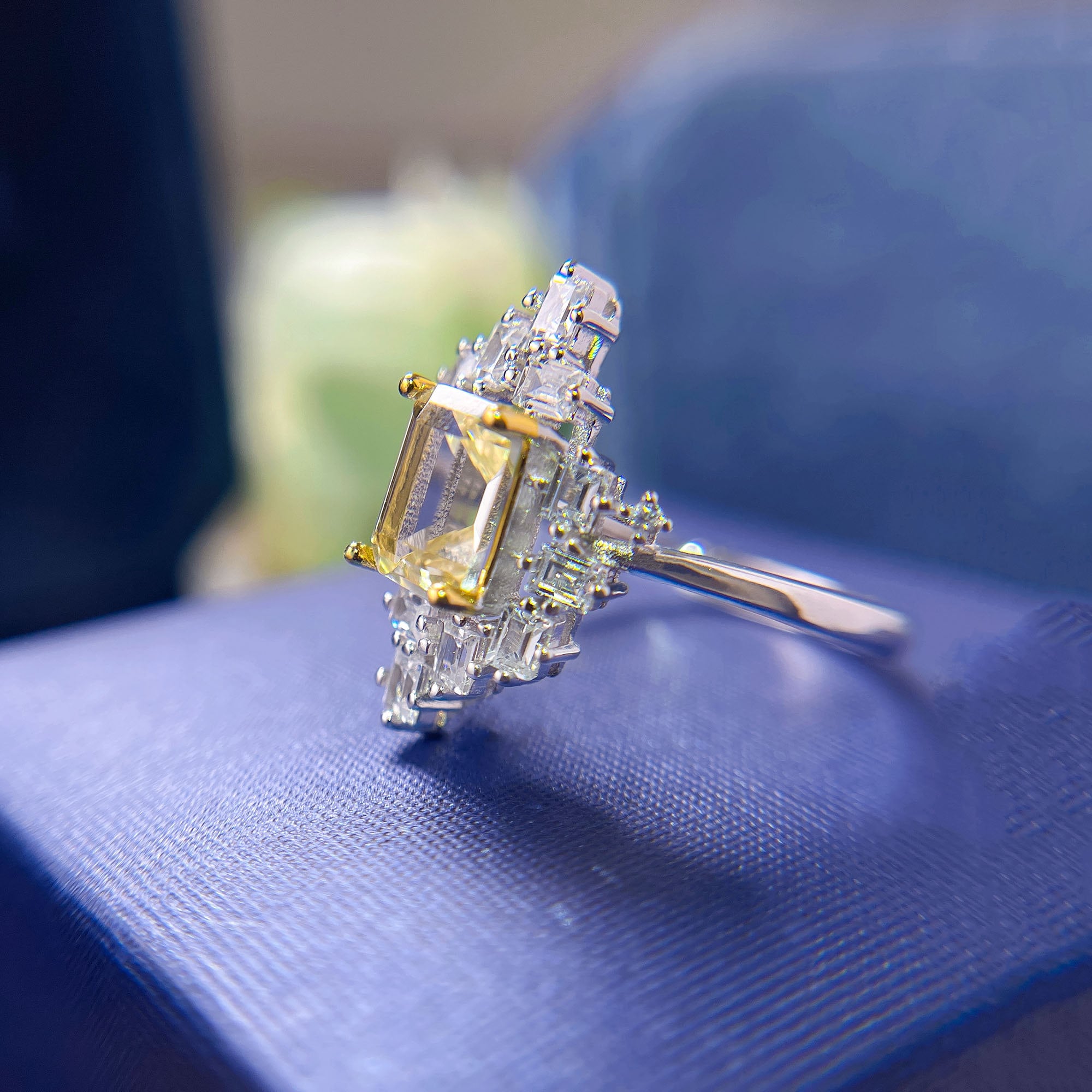 Genuine Lemon Quartz Ring - Handmade Emerald Cut Bezel Sterling Silver Ring, Sizes 5-12, Customizable