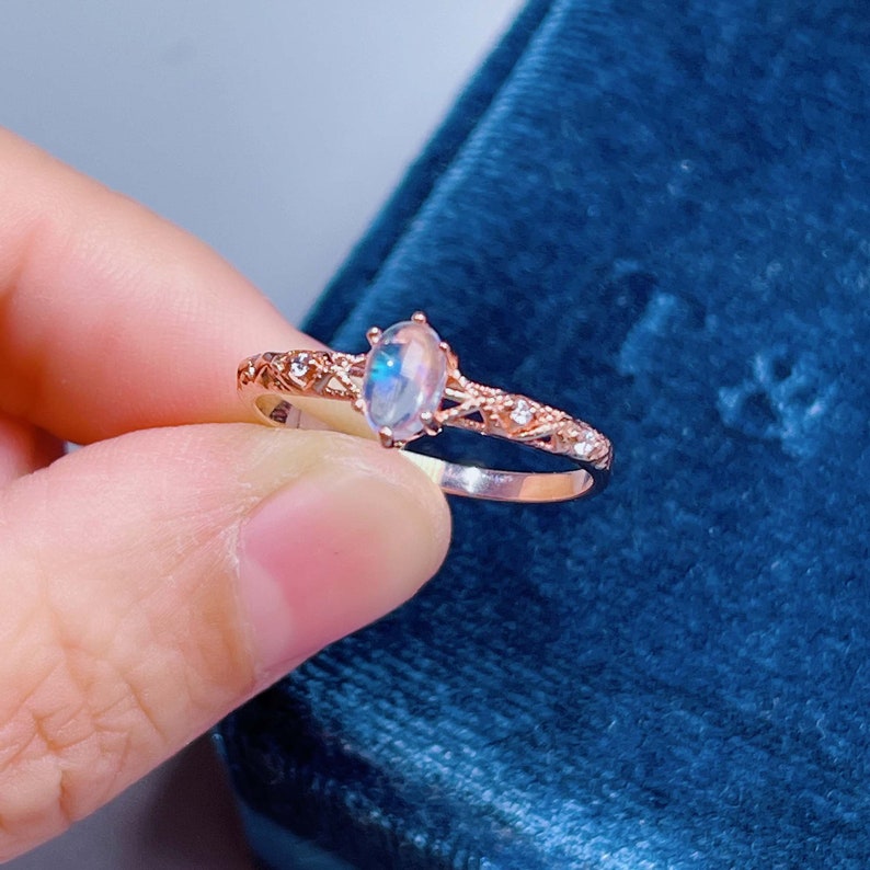 Natural Moonstone and Zircon 18K Rose Gold-Plated Ring