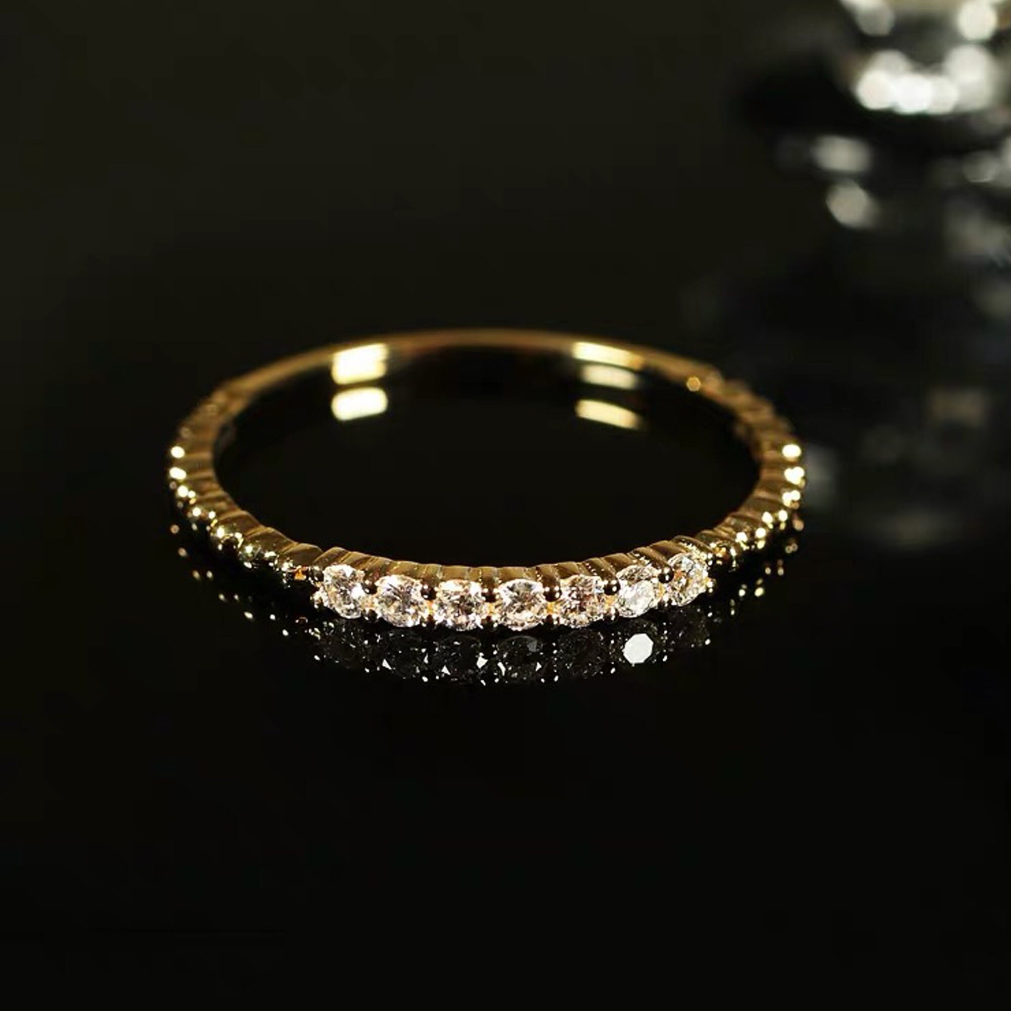 Dainty Ring 7 pcs Real Diamond Ring 18K Solid Gold Band Etsy