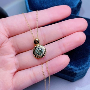 Green Moissanite Necklace: Round Cut Sterling Silver Charm, Gold Plated