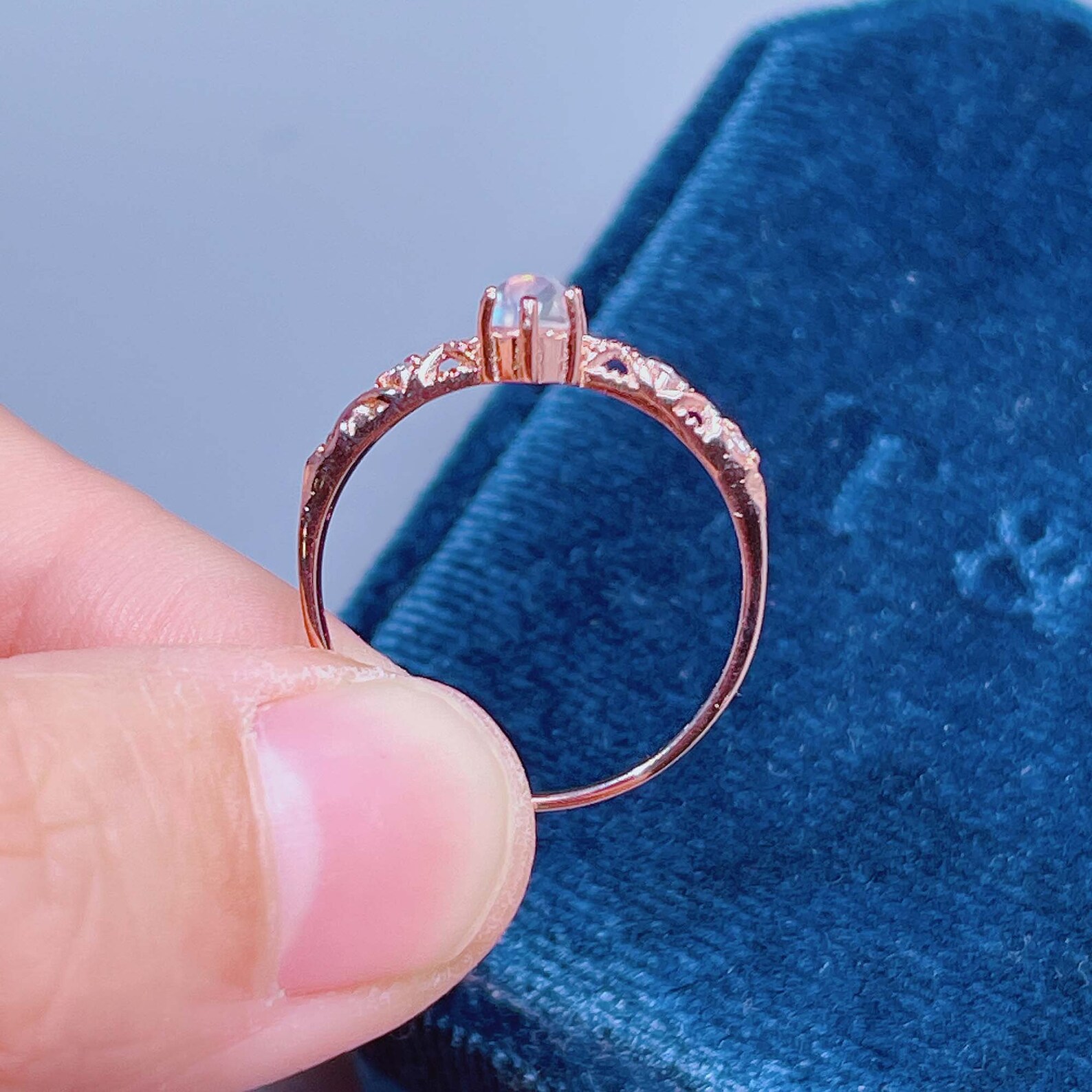 Natural Moonstone and Zircon 18K Rose Gold-Plated Ring main image 0