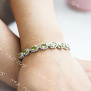 Pulsera de peridoto genuino, pulsera de plata esterlina, pulsera de peridoto y diamantes, piedra de nacimiento de agosto, regalo especial para el amor