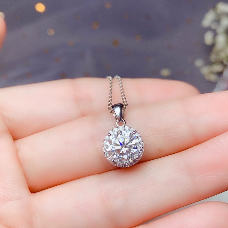 Moissanite Pendants Necklaces 1ct 2ct Round Moissanite Etsy