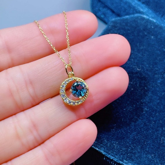 Ciondolo Antico In Argento Sterling 925 Fatto A Mano Con Pietra Preziosa Di Topazio Blu Svizzero, Ciondolo In Argento Boho Fatto A Mano, Regalo Del Ringraziamento, Regalo Di Natale - Italia - Foto 6