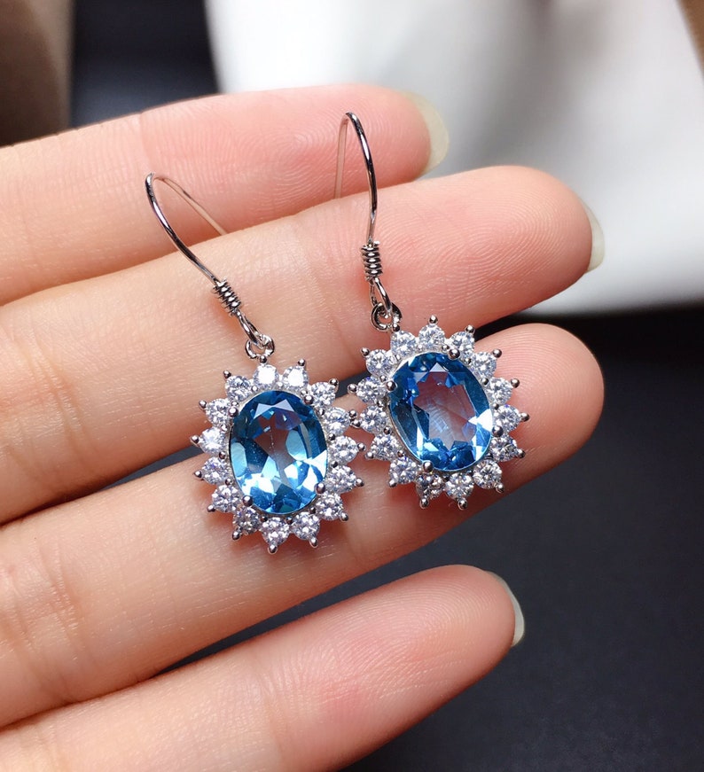 Sky Blue Topaz Drop Earrings Halo Earring for Woman Diamond | Etsy
