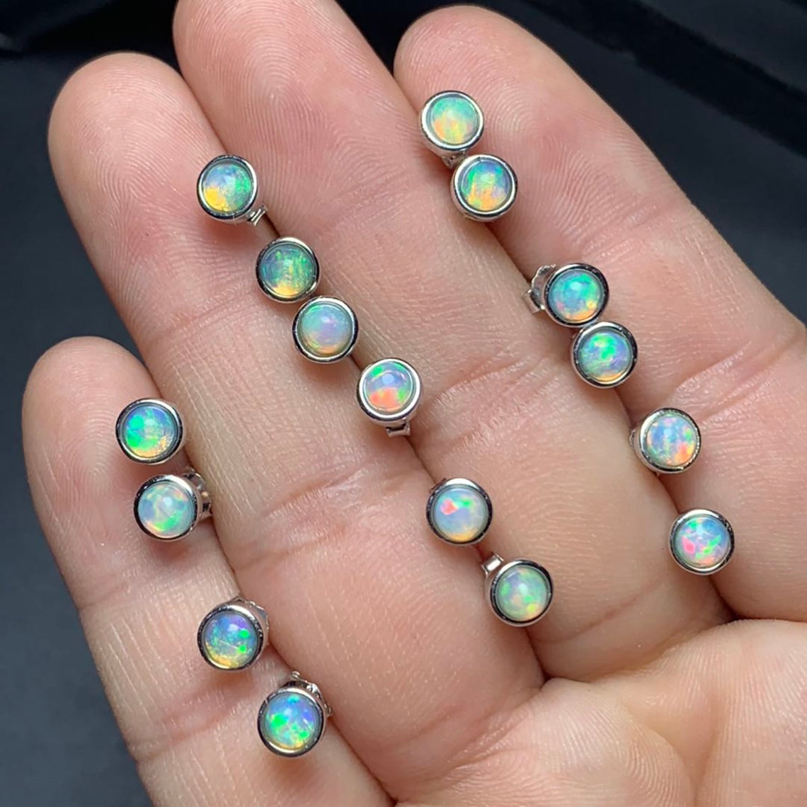 Natural Fire Opal Stud Earring 925 Sterling Silver White Opal | Etsy