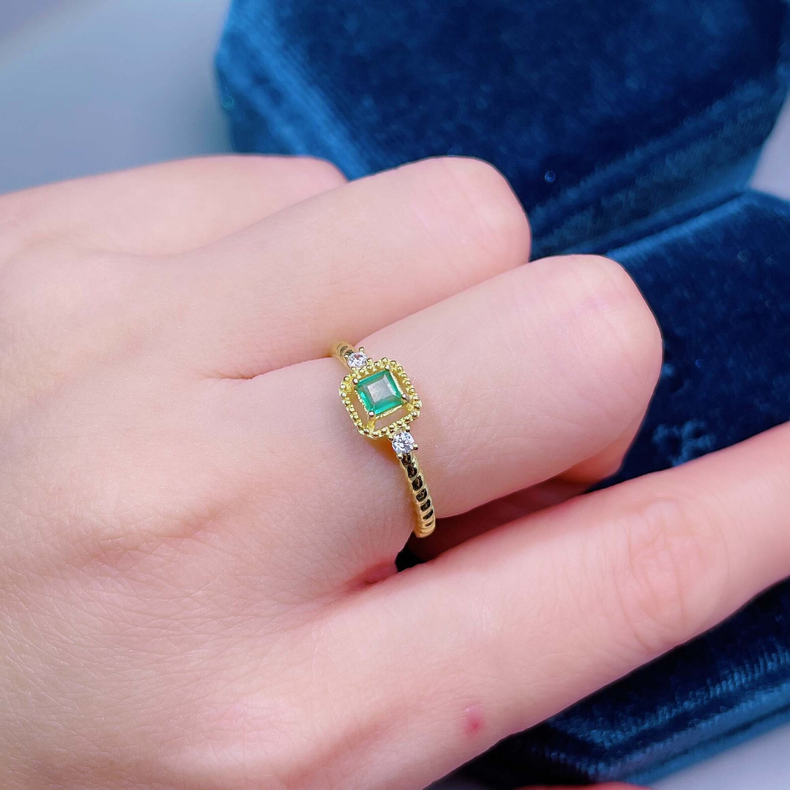 Natural Emerald Ring 44 Mm Square Emerald May Birthstone Etsy