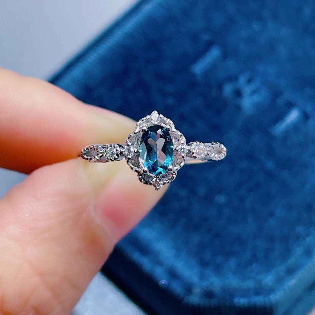 Bague Boho Argent 925 – London Blue Topaze Naturelle – Fait Main – T Unique