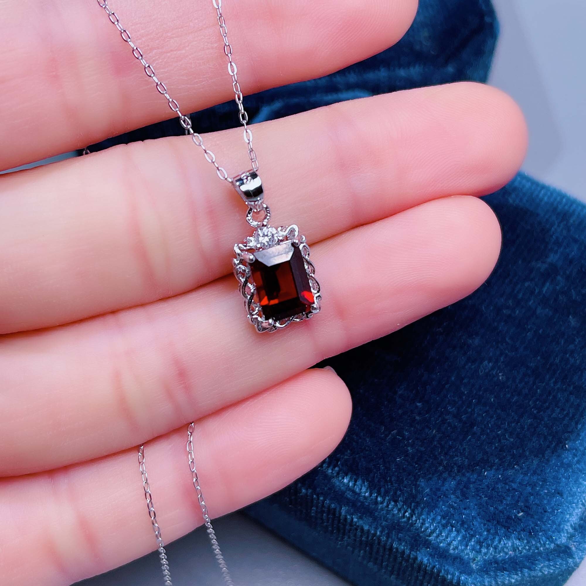 Garnet Necklace, Sterling Silver Necklace, Fashion Necklace