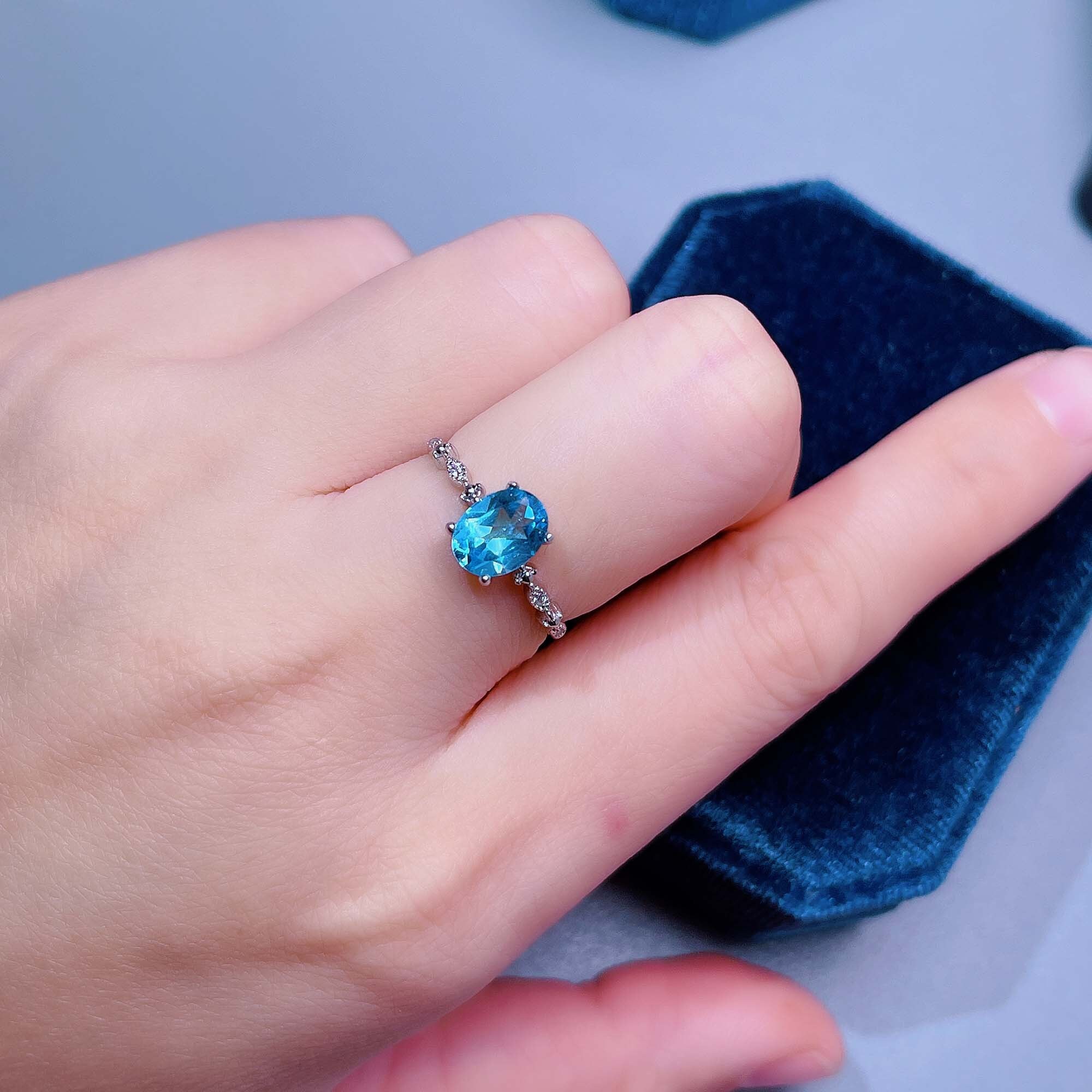 Anello In Argento 925 Con Topazio Blu Naturale – Fatto A Mano, Tutte Le Misure, Pietra 10+ Carati