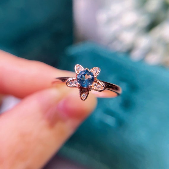 London Blue Topaz Ring Natural Topaz Flower Ring for Women Silver Natural Blue Topaz Handmade Ring Topaz Bridal Anniversary Ring Gift Etsy