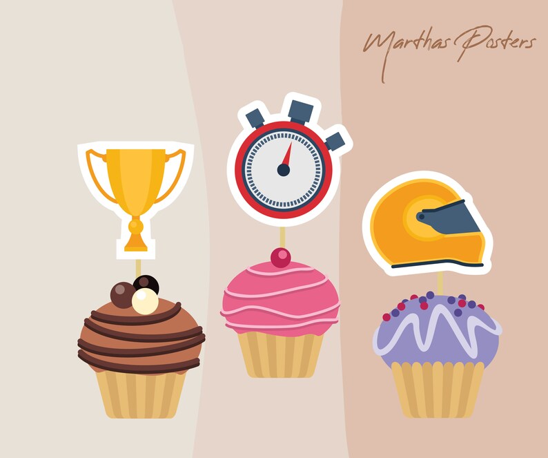 Custom Race Birthday Party Printable Cupcakes Toppers Decor - Etsy