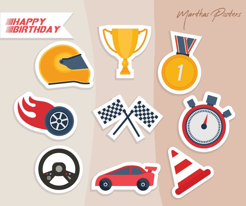Custom Race Birthday Party Printable Cupcakes Toppers Decor - Etsy