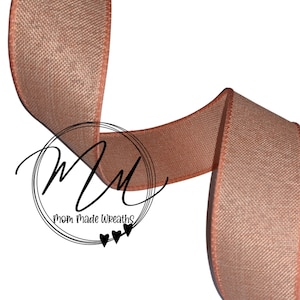 1.5&quot; wide a peach coral canvas style woven ribbon. Woven texture resembles linen. Wired edge - Solid Ribbon