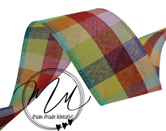 2.5  Wired Ribbon - Colorful Checker Ribbon - All Colors, Red, Green, Yellow, Pink, Teal Checker Wired Ribbon - Perfect accent to any bow!
