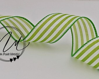 1.5" Green and White Striped Wired Ribbon -Bows & Wreaths! Everyday Ribbon! Amazing for Gifts and Home Décor