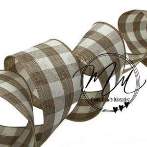 2.5 "Wired Ribbon Licht van gewicht, Tan &Cream Plaid Ribbon, Natuurlijk,