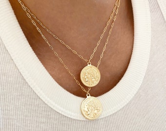 Double Coin Necklace, Gold Coin Necklace, Gold Layering Necklaces, Gold Necklace Set, 18k Gold Filled Chain Necklace