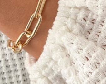 18K goud gevulde paperclip kettingarmband, dikke schakelketting, dikke paperclip armband, gouden gelaagdheid armband, waterdicht en aanslagvrij