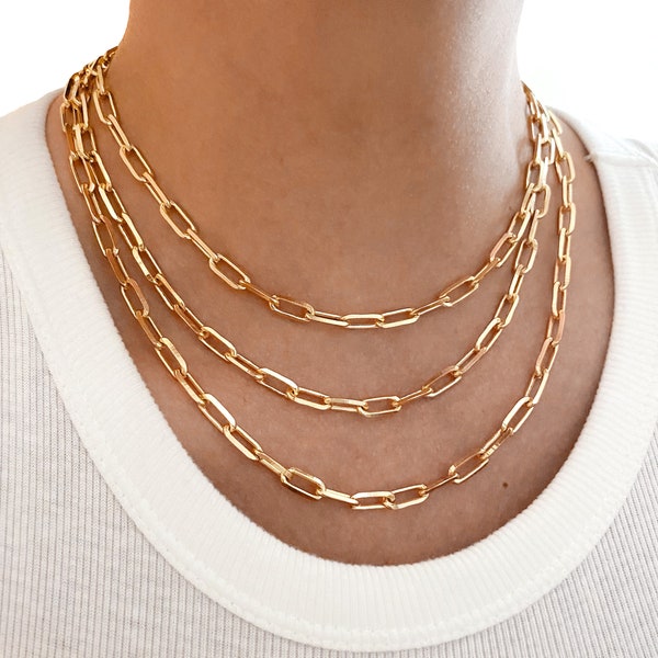 18k Gold Filled Link Necklace, Gold Layered Necklace, Gold Link Choker, Large Paperclip Chain, Link Chain, 18k Gold Filled Chain