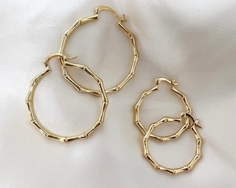 18k Gold Filled Bamboo Hoop, Small Gold Filled Hoop, Minimal Gold-Filled Hoop, Hoop Earrings, Small Everyday Hoop, Waterproof & Tarnish Free