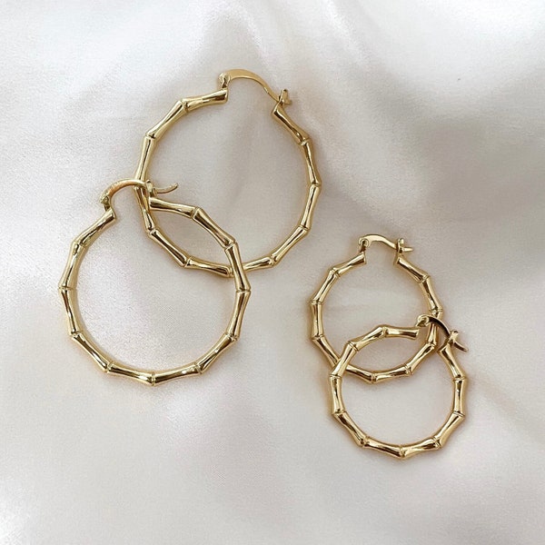 18k Gold Filled Bamboo Hoop, Small Gold Filled Hoop, Minimal Gold-Filled Hoop, Hoop Earrings, Small Everyday Hoop, Waterproof & Tarnish Free