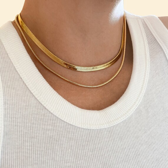Gold Herringbone Gold Snake Necklace Snake Necklace Herringbone Necklace Herringbone Chain.