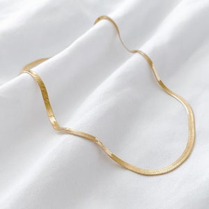 18k Gold Filled Herringbone Chain, Gold Snake Chain, Liquid Gold Chain, Flat Snake Chain, Gold Layering Necklace