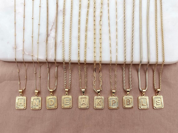 Gold square initial pendant necklace new arrivals