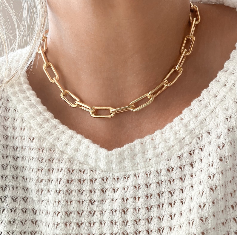 18K Gold Filled Extra Chunky Gold Link Necklace, Gold Layered Necklace, Gold Link Chain Choker, Large Paperclip Chain, Gold Thick Chain 