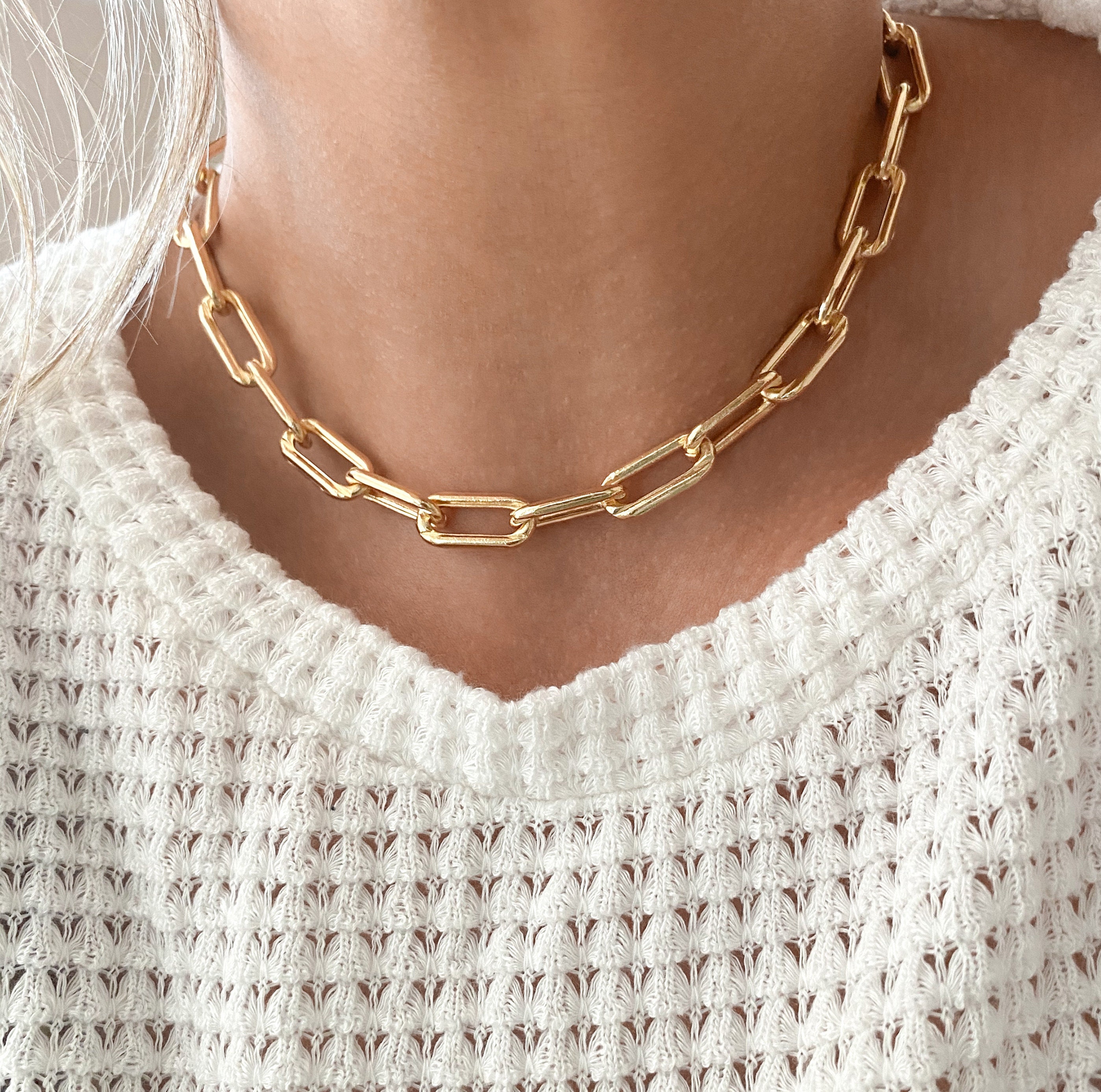 18k Saudi Gold CC Paperclip Necklace 18
