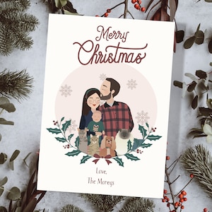 Aangepaste kerstkaart 5+ karakters Kersttekening van foto Familiekaart Digitale afbeelding Familieportret Aangepaste kerstcadeaus