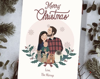 Custom Holiday Card 5+ Characters Christmas Drawing From Photo Family Card Digital Illustration Family Portrait Custom Christmas Gifts