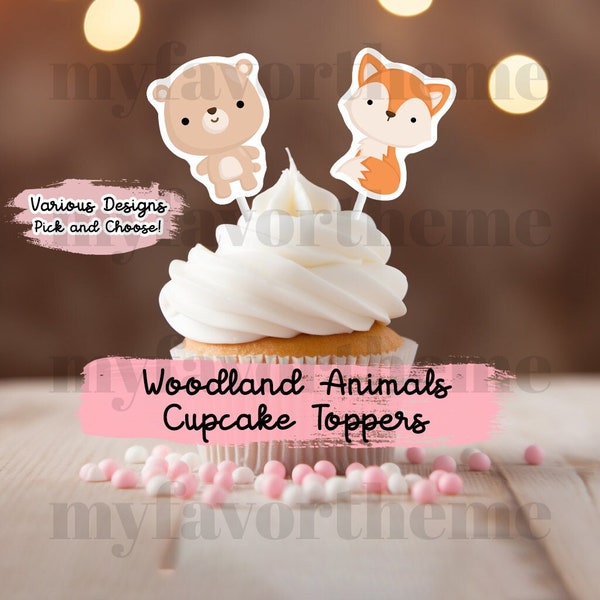 Woodland Animals, Fox Deer Party Favors, Baby Shower Toppers, Birthday Favors Cupcake Toppers, Birthday Cupcake Toppers