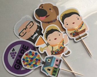 UP House Balloon Cupcake Toppers, Up Picks Birthday Party Chibi, Birthday Cupcake Toppers