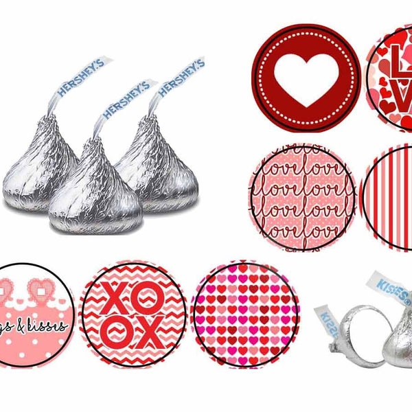 Valentine's Day Stickers, Party Labels Favors for Hershey Kisses