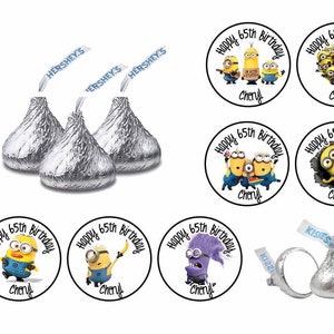 Minions Birthday Sticker, Minions Thank You Stickers, Party Labels Favors for Hershey Kisses