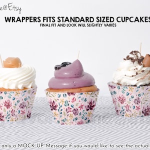 Purple Watercolor Flowers Cupcake Wrappers, Floral Cupcake Wrappers Sleeves Decorations