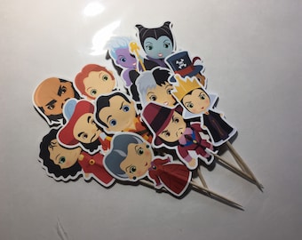 Villains Cupcake Toppers, Villains Picks, Clipart Cute Ursula Evil Queen Gaston, Birthday Cupcake Toppers