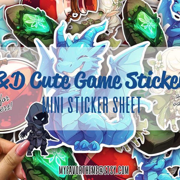 DD Game Stickers, Chibi Gamer Stickers, Weapons, Mana Potions, Magic Orbs , Cute Planner Stickers - Mini Sticker