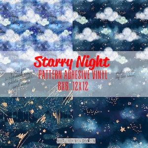 Vinyle imprimé personnalisé nuages, nuit étoilée, ciel nocturne, feuille de vinyle 12 x 12, feuille de vinyle 6 x 6, adhésif en vinyle à motifs