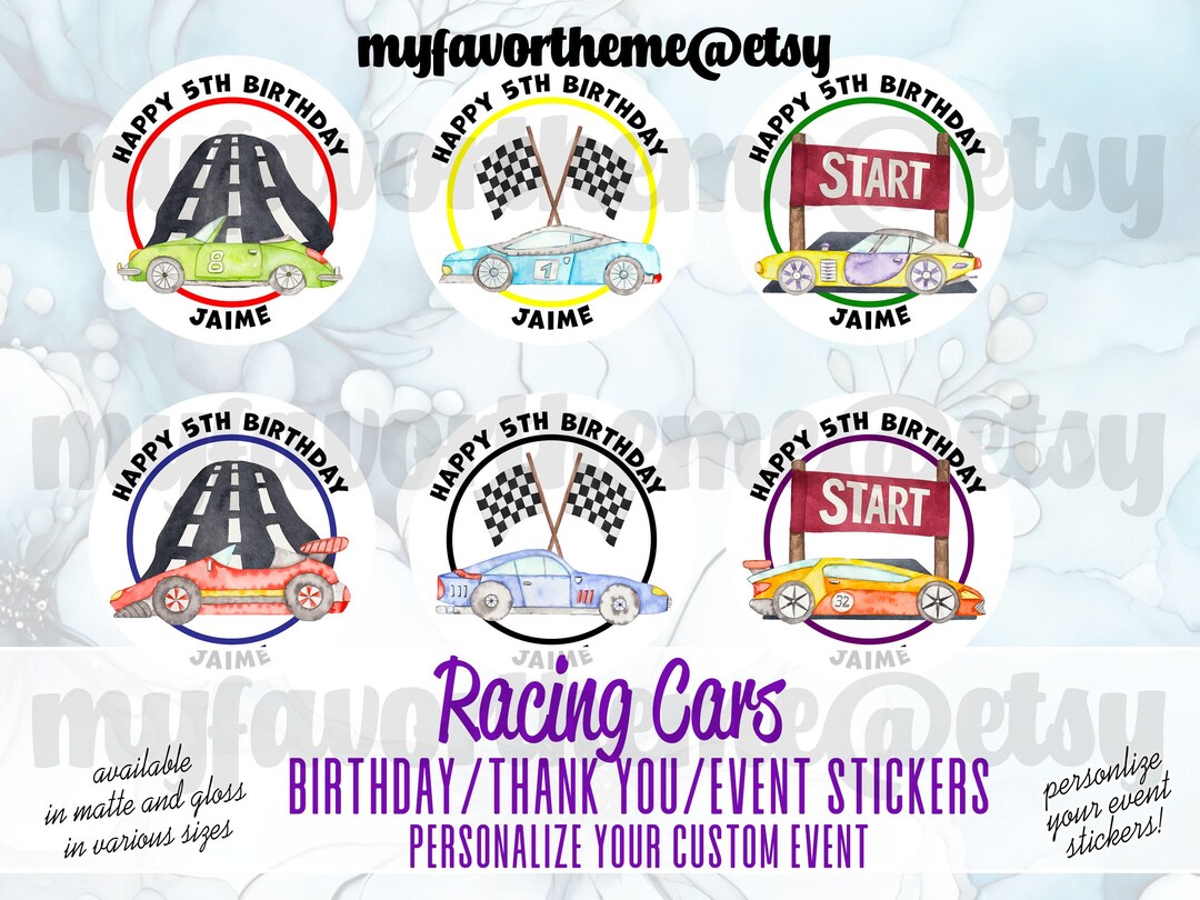 Personalize Birthday Sticker, Fun Racing Cars for Boys, Ideal for ...