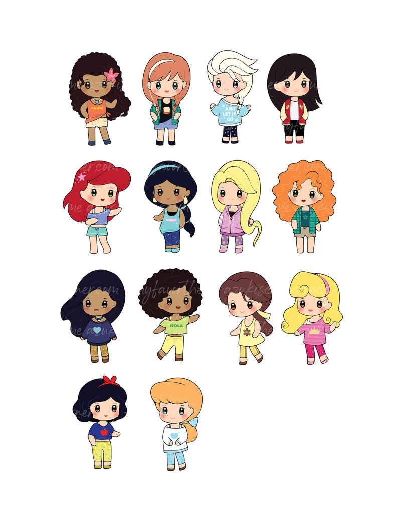 Princess Cupcake Toppers Picks Clipart Chibi in Comfy Wears
